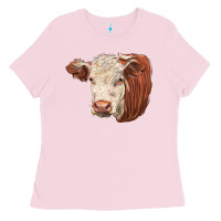 Bubblegum Pink hereford cow face Ladies Tee - LillyAllenDesigns