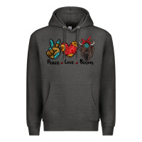 Charcoal Heather peace love bison Premium Hoodie - RanaPortraitStore
