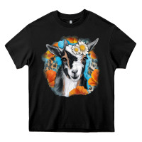 Black Daisy Goat With Background Heavy Core Tee - RanaPortraitStore