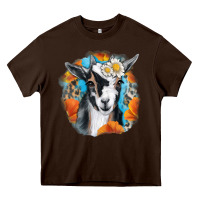 Chocolate Brown Daisy Goat With Background Heavy Core Tee - RanaPortraitStore