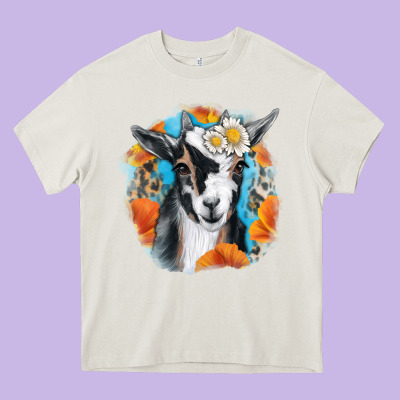 Daisy Goat With Background Heavy Core Tee Designed By Ranaportraitstore