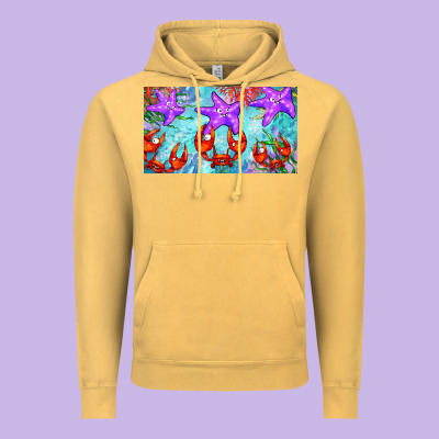 Crab And Starfish  Cup Vintage Hoodie Designed By Barkaloodesign