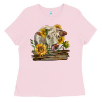 Charolais Cow With Sunflowers Ladies Tee | Teevron
