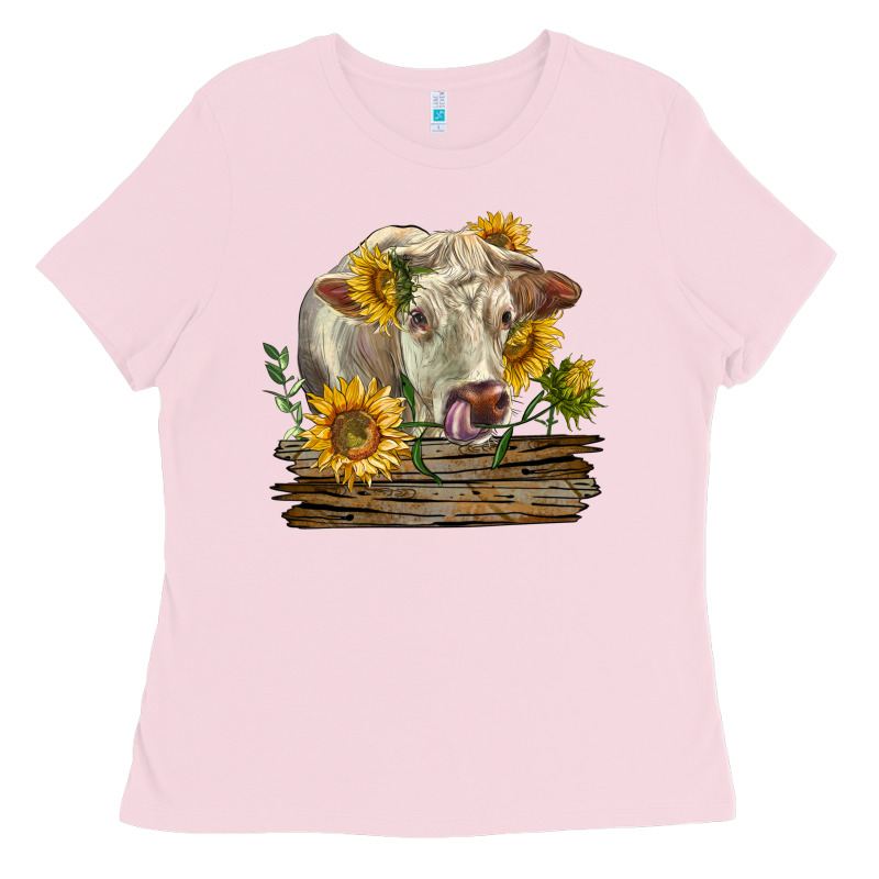 Charolais Cow With Sunflowers Ladies Tee by LillyAllenDesigns | Teevron