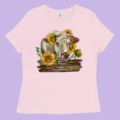 Charolais Cow With Sunflowers Ladies Tee Designed By Lillyallendesigns