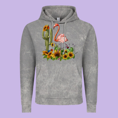 Flamingo With Cactus And Sunflowers Vintage Hoodie Designed By Barkaloodesign