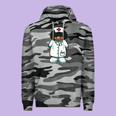 African Nurse Gnome Afro Hair Premium Hoodie Designed By Barkaloodesign