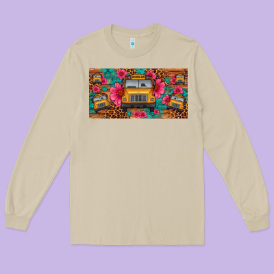 School Bus Leopard Gemstone License Plate Long Sleeve Tee Designed By Artiststas