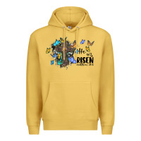 Antique Gold he is risen matthew 28 6 cross with butterflies cowhide background Premium Hoodie - BarkalooDesign