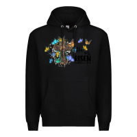 Black he is risen matthew 28 6 cross with butterflies cowhide background Premium Hoodie - BarkalooDesign