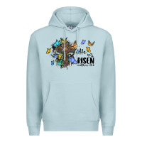 Blue Mist he is risen matthew 28 6 cross with butterflies cowhide background Premium Hoodie - BarkalooDesign
