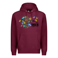 Burgundy he is risen matthew 28 6 cross with butterflies cowhide background Premium Hoodie - BarkalooDesign