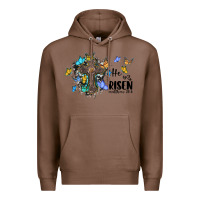 Chestnut he is risen matthew 28 6 cross with butterflies cowhide background Premium Hoodie - BarkalooDesign