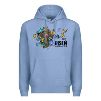 Colony Blue he is risen matthew 28 6 cross with butterflies cowhide background Premium Hoodie - BarkalooDesign