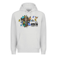Dove Grey he is risen matthew 28 6 cross with butterflies cowhide background Premium Hoodie - BarkalooDesign