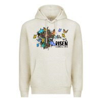 Oatmeal Heather he is risen matthew 28 6 cross with butterflies cowhide background Premium Hoodie - BarkalooDesign