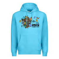 Ocean Blue he is risen matthew 28 6 cross with butterflies cowhide background Premium Hoodie - BarkalooDesign