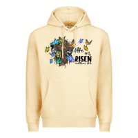 Pina Colada he is risen matthew 28 6 cross with butterflies cowhide background Premium Hoodie - BarkalooDesign