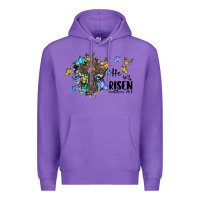 Purple he is risen matthew 28 6 cross with butterflies cowhide background Premium Hoodie - BarkalooDesign