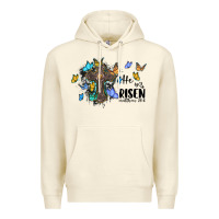 He Is Risen Matthew 28 6 Cross With Butterflies Cowhide Background Premium Hoodie | Teevron