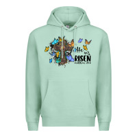 Seafoam he is risen matthew 28 6 cross with butterflies cowhide background Premium Hoodie - BarkalooDesign