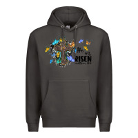 Smoke he is risen matthew 28 6 cross with butterflies cowhide background Premium Hoodie - BarkalooDesign