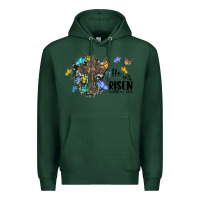 Sports Green he is risen matthew 28 6 cross with butterflies cowhide background Premium Hoodie - BarkalooDesign