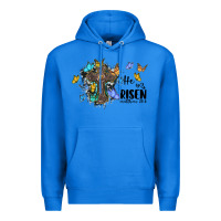 True Royal he is risen matthew 28 6 cross with butterflies cowhide background Premium Hoodie - BarkalooDesign