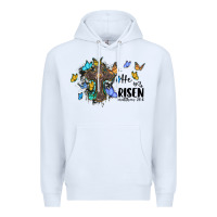 White he is risen matthew 28 6 cross with butterflies cowhide background Premium Hoodie - BarkalooDesign