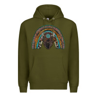 Army Green western rainbow with bison Premium Hoodie - RanaPortraitStore
