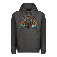 Charcoal Heather western rainbow with bison Premium Hoodie - RanaPortraitStore