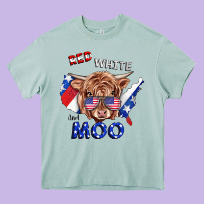 Red White And Moo Cow Heavy Core Tee Designed By Ranaportraitstore