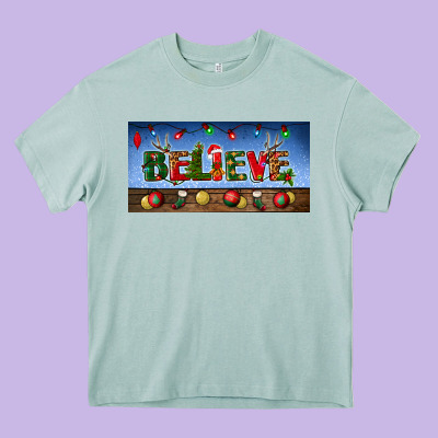 Christmas Believe License Plate Heavy Core Tee Designed By Bundleandbundleshop