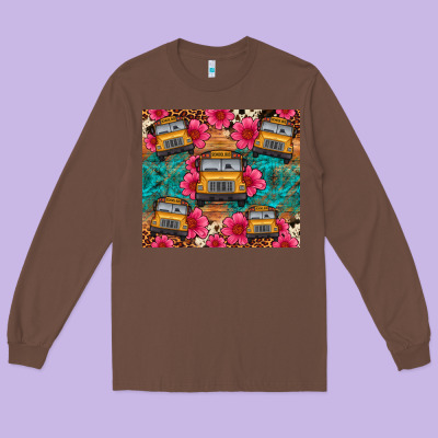 School Bus Leopard Cowhide Long Sleeve Tee Designed By Artiststas