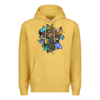 Antique Gold cross with butterflies cowhide background Premium Hoodie - BarkalooDesign