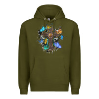 Army Green cross with butterflies cowhide background Premium Hoodie - BarkalooDesign