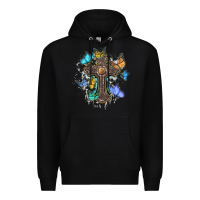 Black cross with butterflies cowhide background Premium Hoodie - BarkalooDesign