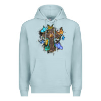 Blue Mist cross with butterflies cowhide background Premium Hoodie - BarkalooDesign