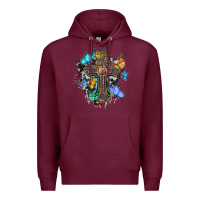 Burgundy cross with butterflies cowhide background Premium Hoodie - BarkalooDesign
