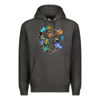 Charcoal Heather cross with butterflies cowhide background Premium Hoodie - BarkalooDesign