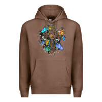 Chestnut cross with butterflies cowhide background Premium Hoodie - BarkalooDesign