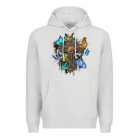 Dove Grey cross with butterflies cowhide background Premium Hoodie - BarkalooDesign
