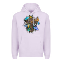 Lilac cross with butterflies cowhide background Premium Hoodie - BarkalooDesign