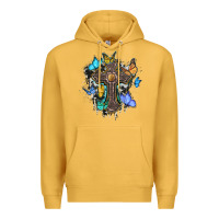 Mustard cross with butterflies cowhide background Premium Hoodie - BarkalooDesign