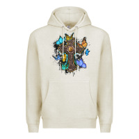 Oatmeal Heather cross with butterflies cowhide background Premium Hoodie - BarkalooDesign
