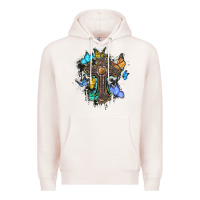 Pale Pink cross with butterflies cowhide background Premium Hoodie - BarkalooDesign