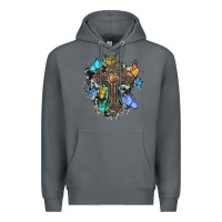 Rock cross with butterflies cowhide background Premium Hoodie - BarkalooDesign
