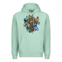Seafoam cross with butterflies cowhide background Premium Hoodie - BarkalooDesign