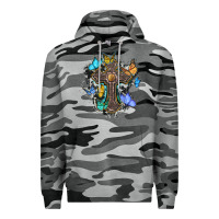 Slate Camo cross with butterflies cowhide background Premium Hoodie - BarkalooDesign