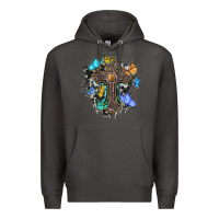 Smoke cross with butterflies cowhide background Premium Hoodie - BarkalooDesign